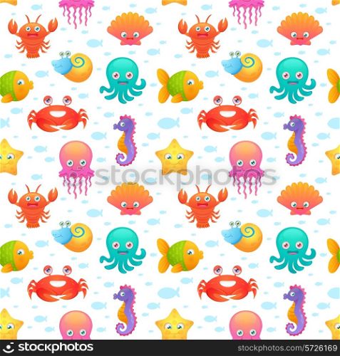 Cute collection of cartoon sea animals characters for children dormitory wallpaper decorative tileable abstract seamless vector illustration