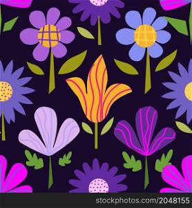Cute colorful flowers. Summer background. Vector seamless pattern.