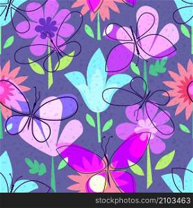 Cute colorful flowers. Summer background. Vector seamless pattern.