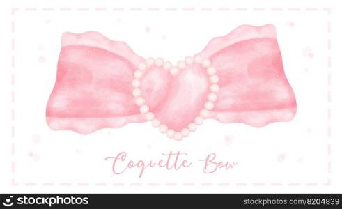 Cute coquette aesthetic pink bow in vintage ribbon style watercolor.