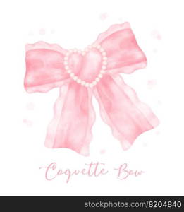 Cute coquette aesthetic pink bow in vintage ribbon style watercolor.
