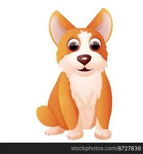 Cute corgi dog sitting, adorable pet in cartoon style isolated on white background. Comic emotional character, funny pose. Vector illustration 