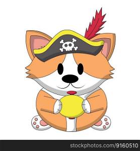 Cute Corgi Pirate with compas in color