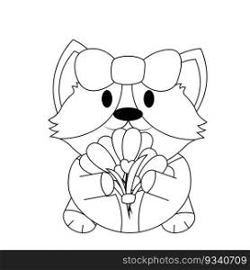 Cute Corgi with flower snowdrop in black and white