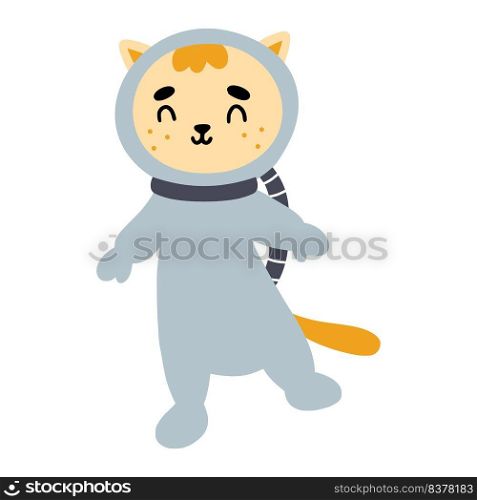 Cute cosmonaut cat. Cartoon style children character. Space illustration.
