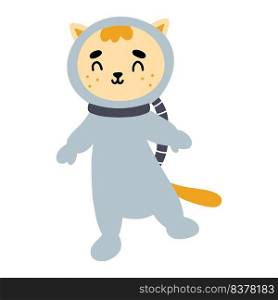 Cute cosmonaut cat. Cartoon style children character. Space illustration.