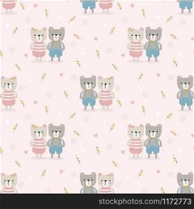 Cute couple bear seamless pattern in valentine concept