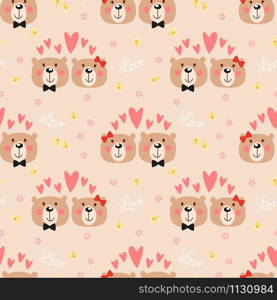 Cute couple bear seamless pattern. Lovely animal in Valentine concept.