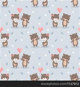 Cute couple bear seamless pattern. Lovely Valentine concept.