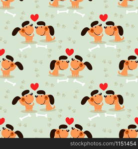 Cute couple brown dog seamless pattern. Cute animal in Valentine concept.