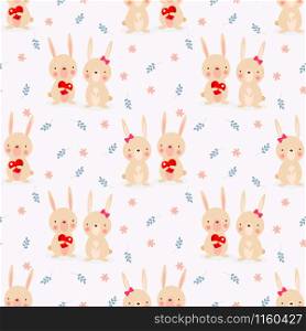 Cute couple bunny in love seamless pattern.