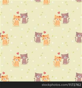 Cute couple cat and heart seamless pattern. Cute animal in Valentine concept.