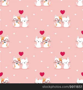 cute couple cat in love seamless pattern