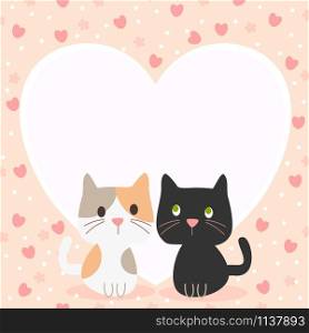 Cute couple cat in Valentine theme background.