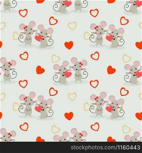 Cute couple mice in love seamless pattern. Lovely animal in Valentine concept.