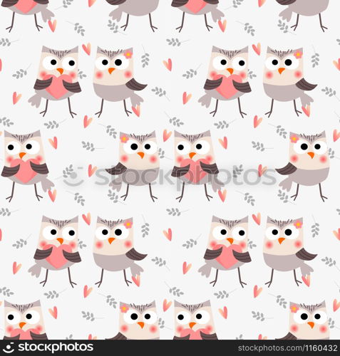 Cute couple owl seamless pattern. Cute animal in Valentine concept.