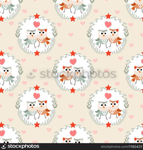 Cute couple owl seamless pattern. Sweet Valentine concept.