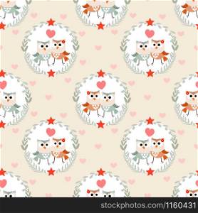 Cute couple owl seamless pattern. Sweet Valentine concept.