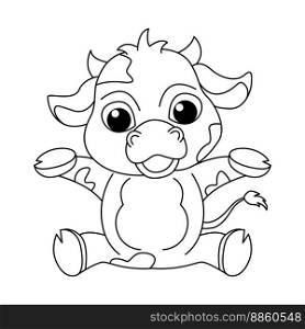 Cute cow cartoon coloring page illustration vector. For kids coloring book.