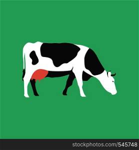 Cute cow vector flat illustration isolated on green background. Farm animal character.. Isolated flat cow. Farm animal cartoon character.