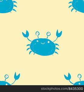 Cute Crab Seamless Pattern, Cartoon Hand Drawn Animal Doodles Vector Illustration Background.. Cute Crab Seamless Pattern, Cartoon Hand Drawn Animal Doodles Vector Illustration Background