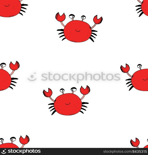 Cute Crab Seamless Pattern, Cartoon Hand Drawn Animal Doodles Vector Illustration Background.. Cute Crab Seamless Pattern, Cartoon Hand Drawn Animal Doodles Vector Illustration Background