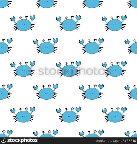 Cute Crab Seamless Pattern, Cartoon Hand Drawn Animal Doodles Vector Illustration Background.. Cute Crab Seamless Pattern, Cartoon Hand Drawn Animal Doodles Vector Illustration Background