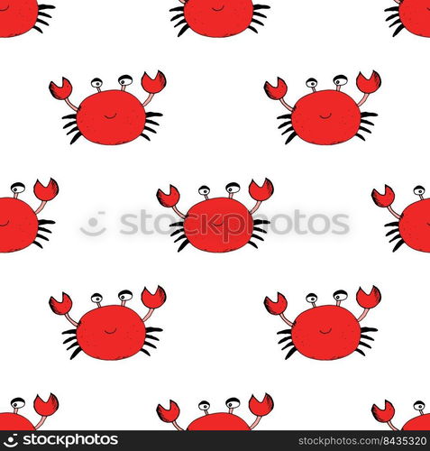 Cute Crab Seamless Pattern, Cartoon Hand Drawn Animal Doodles Vector Illustration Background.. Cute Crab Seamless Pattern, Cartoon Hand Drawn Animal Doodles Vector Illustration Background