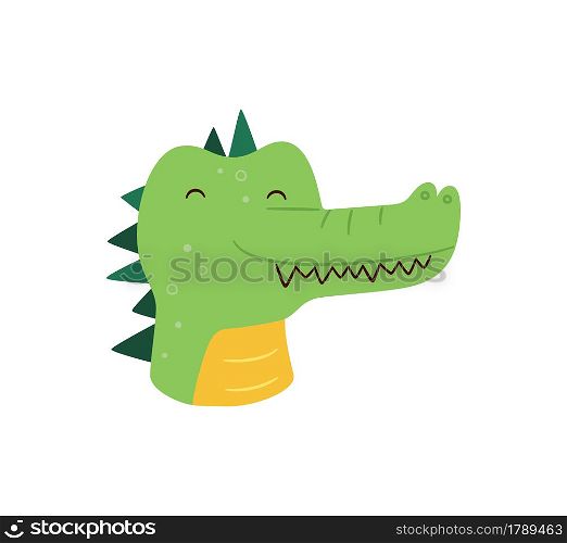 Cute crocodile. Animal kawaii character. Funny little croc face. Vector hand drawn illustration isolated on white background.. Cute crocodile. Animal kawaii character. Funny little croc face. Vector hand drawn illustration isolated on white background