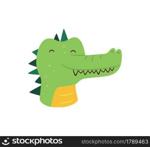 Cute crocodile. Animal kawaii character. Funny little croc face. Vector hand drawn illustration isolated on white background.. Cute crocodile. Animal kawaii character. Funny little croc face. Vector hand drawn illustration isolated on white background