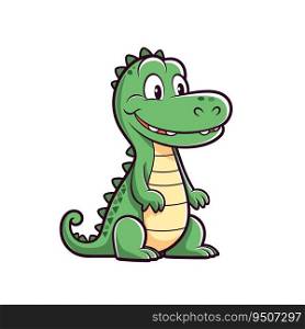 Cute crocodile isolated on white background. Green alligator cartoon smiling. Vector stock