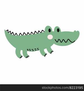 Cute crocodile on white background. Alligator. Sticker to nursery.