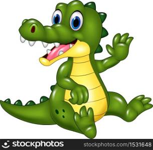 Cute crocodile waving hand isolated on white background