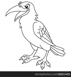 Cute crow cartoon coloring page illustration vector. For kids coloring book.