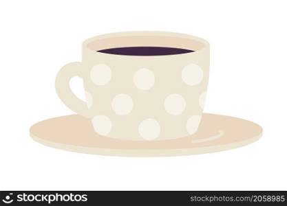 Cute cup of coffee semi flat color vector object. Hot drink in porcelain. Realistic item on white. Dotted mug of black tea isolated modern cartoon style illustration for graphic design and animation. Cute cup of coffee semi flat color vector object
