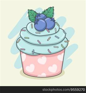 Cute Cupcake With Blueberry And Mint