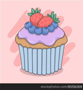 Cute Cupcake With Blueberry And Strawberry