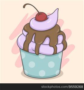 Cute Cupcake With Cherry And Chocolate