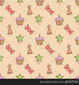Cute cupcakes and muffins seamless pattern. Flat vector illustration.. Cute cupcakes and muffins seamless pattern. Flat vector illustration