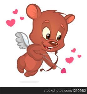 Cute cupid bear cartoon holding bow and arrow aiming. St Valentine illustration
