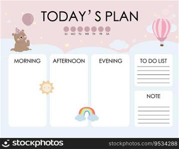 cute daily planner background with cloud,balloon,sky.Vector illustration for kid and baby.Editable element