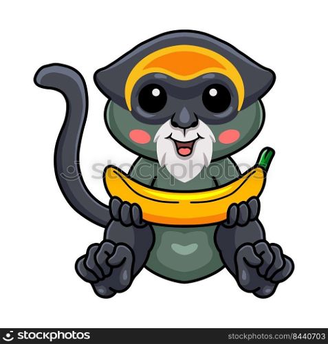 Cute de brazza s monkey cartoon holding a banana