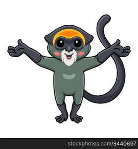Cute de brazza s monkey cartoon raising hands