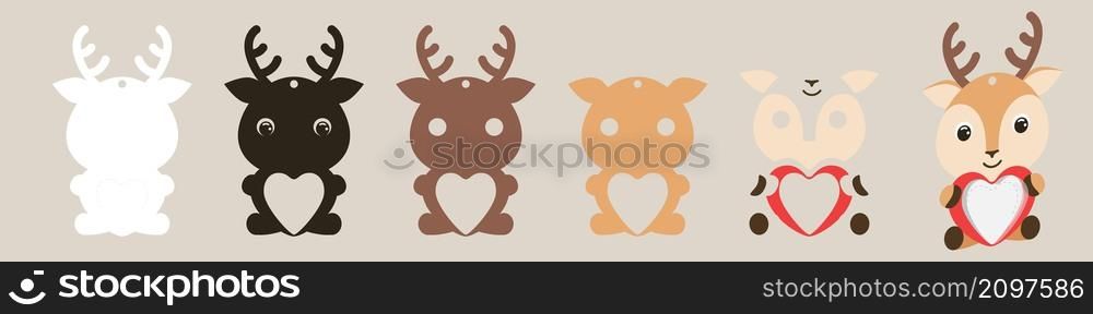 Cute deer candy ornament. Layered paper decoration treat holder for dome. Hanger for sweets, candy for birthday, baby shower, valentine days. Print, cut out, glue. Vector stock illustration