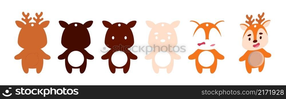Cute deer candy ornament. Layered paper decoration treat holder for dome. Hanger for sweets, candy for birthday, baby shower, halloween, christmas. Print, cut out, glue. Vector stock illustration.