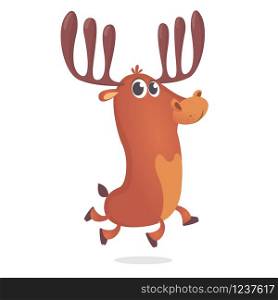 Cute deer. Cartoon comic style forest animal character. Reindeer male mascot. Zoo and wild animal vector illustration