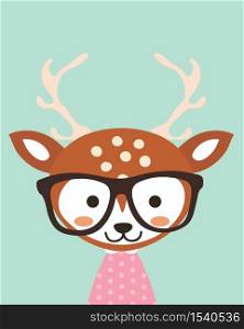 Cute deer.Childish print for nursery,kids apparel,poster,postcard.. Cute deer.