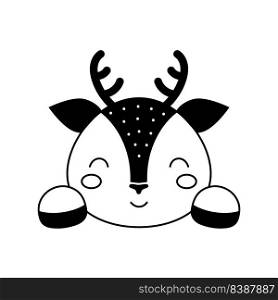 Cute deer head in Scandinavian style. Animal face for kids t-shirts, wear, nursery decoration, greeting cards, invitations, poster, house interior. Vector stock illustration