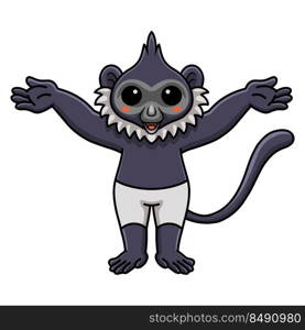 Cute delacour s langur cartoon raising hands