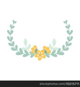 Cute delicate floral frame. Wreath with flowers and leaves. Decoration for wedding invitations and cards. Vector hand illustration isolated on white background